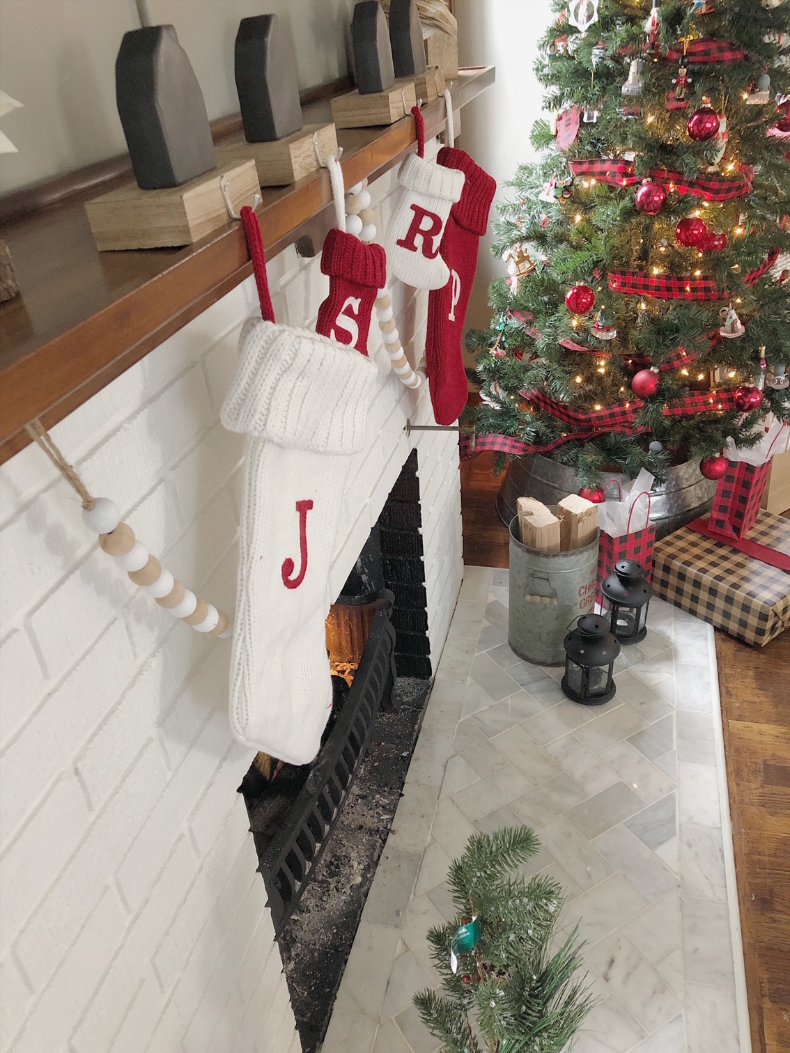 Christmas mantel decor using buffalo check! - Wilshire Collections