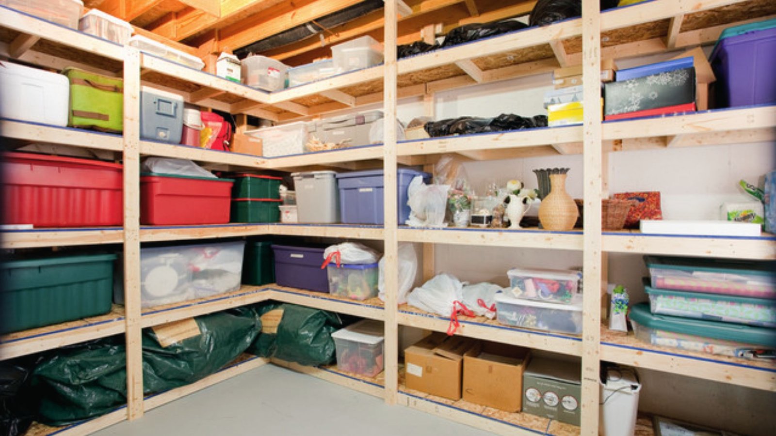 Functional Basement Storage Wall with fully functioning storage space.