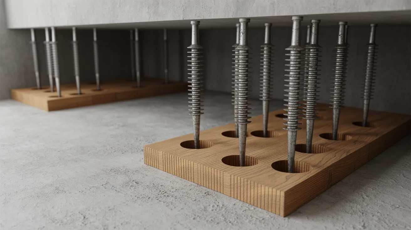 Landscape spikes installed loosely through a floating wall bottom plate into concrete.