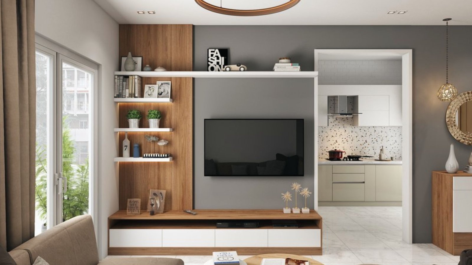 Floating Shelves for decorating the look.