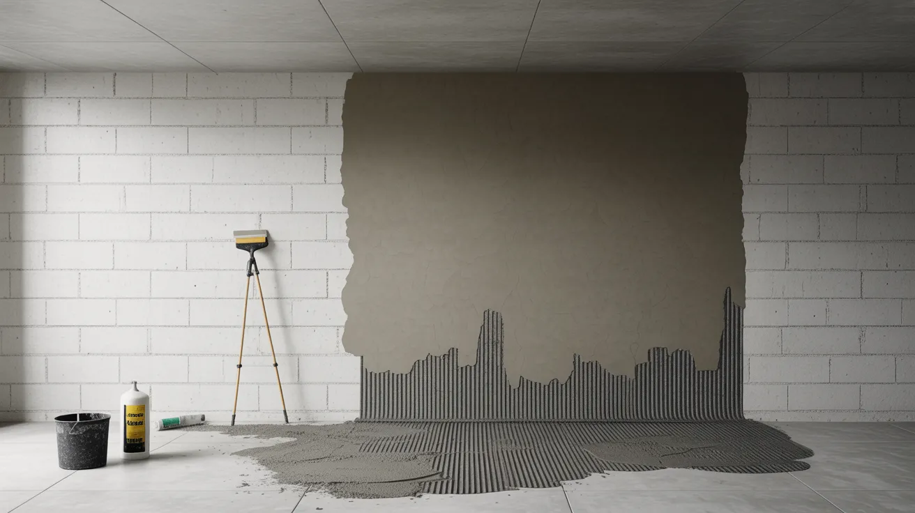 Concrete resurfacer applied to a damaged basement wall surface.