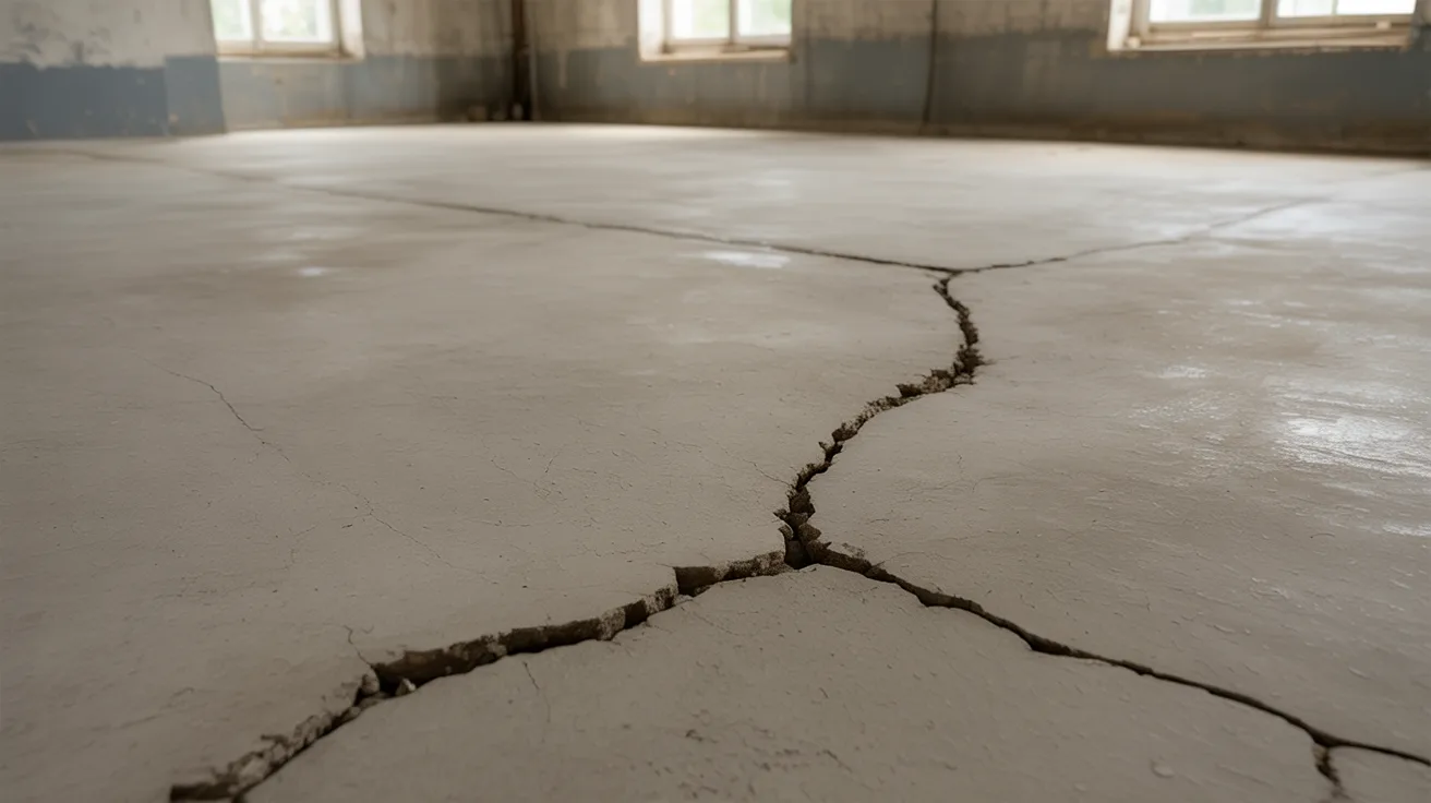 Realistic basement floor showing cracks affecting repair cost.