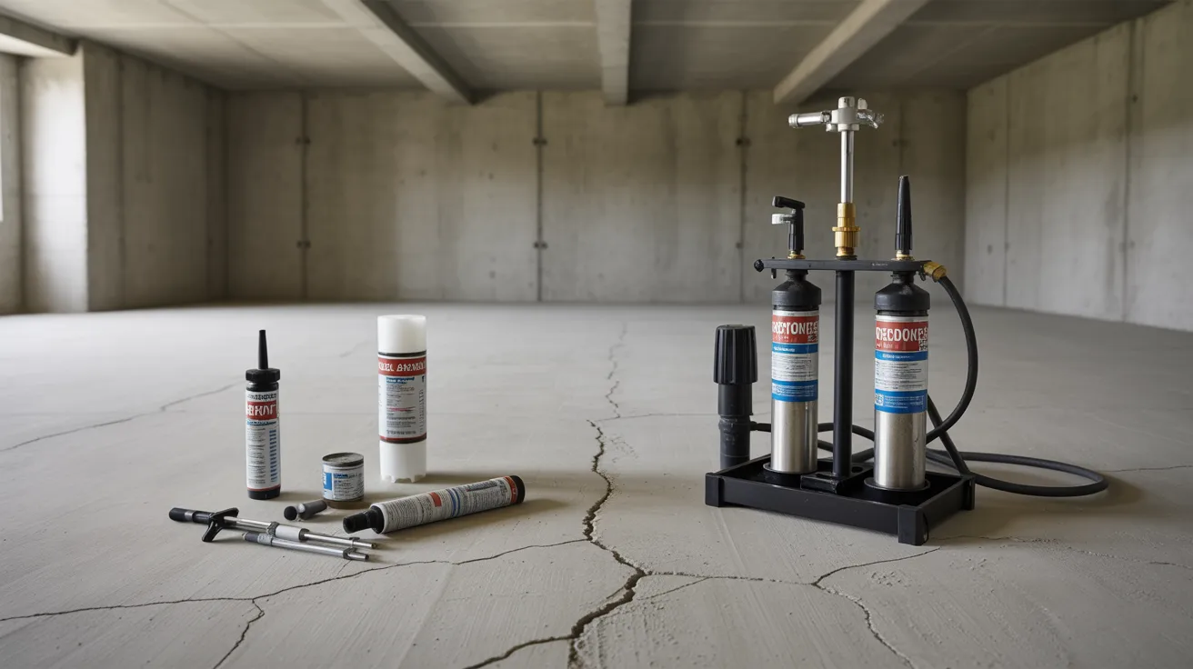 Comparison of DIY and professional basement crack repair tools in a normal basement.