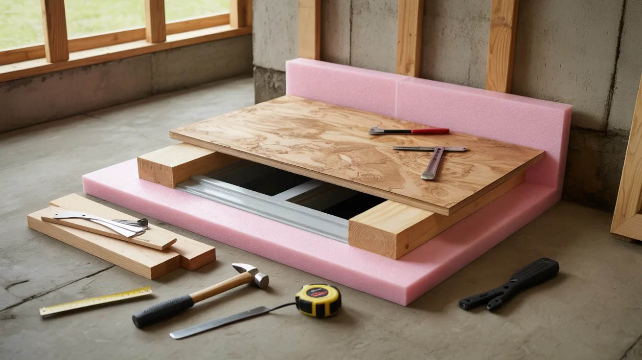Affordable basement window repair solutions using plywood foam board and treated wood materials.
