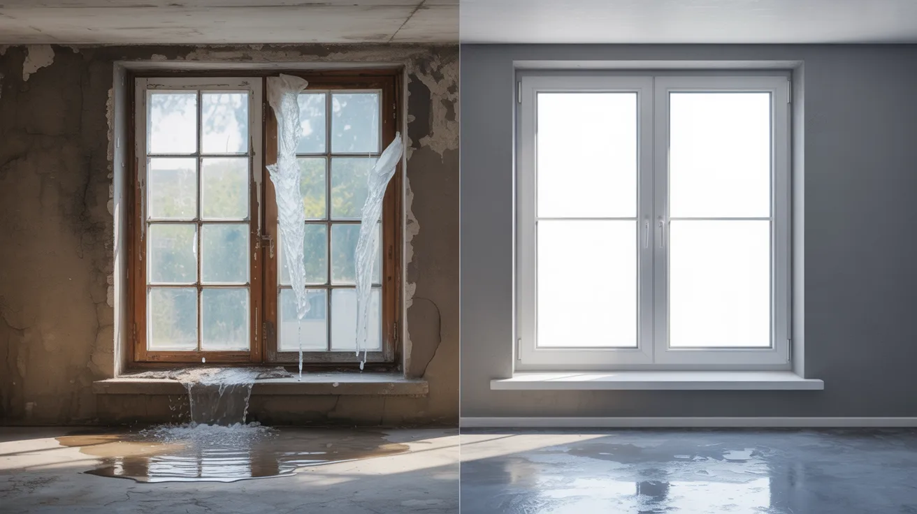 Comparison of badly damaged basement window versus new replacement window showing when repair is not enough.
