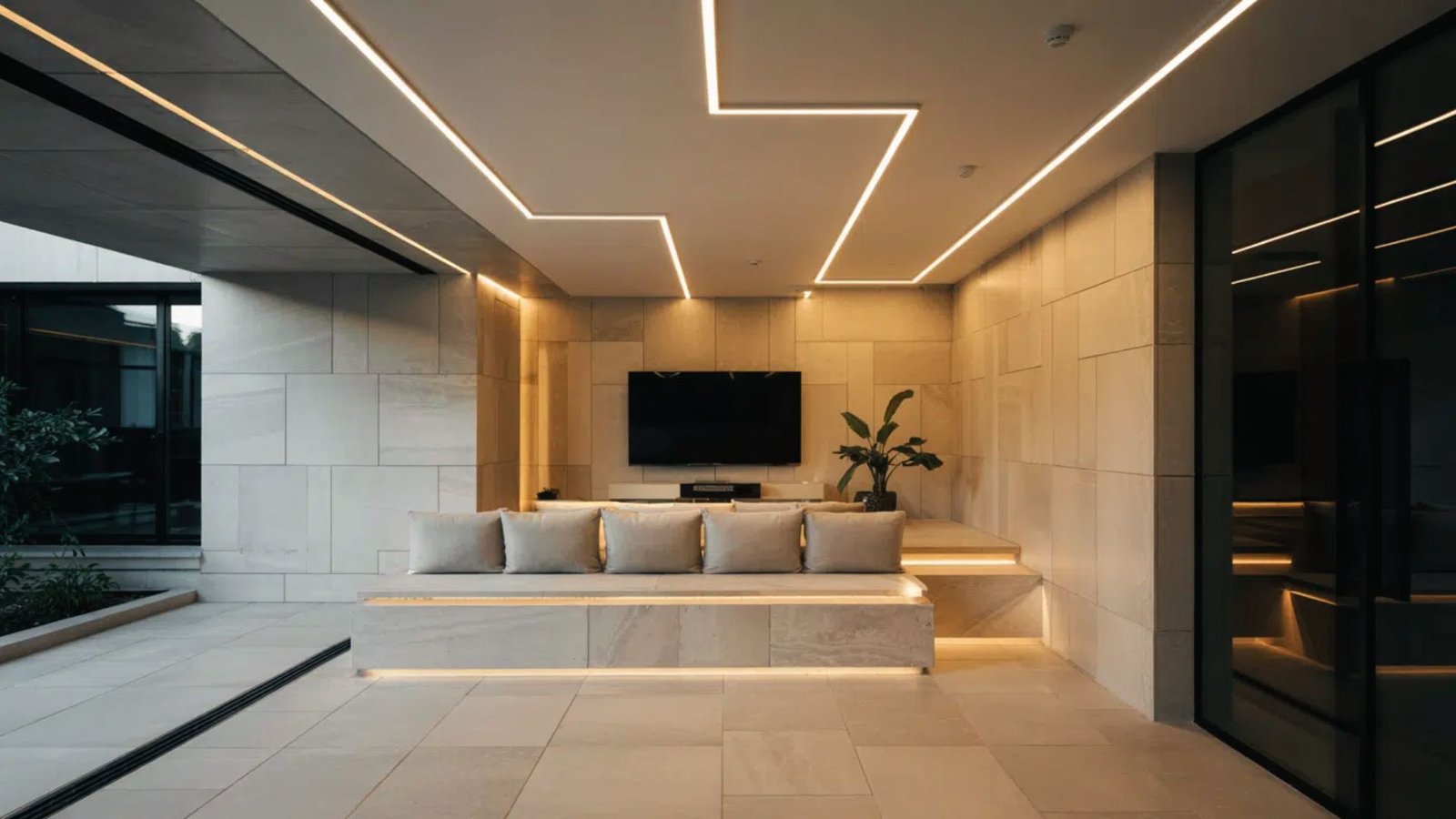 Warm LED lights in the basement for a warm look.