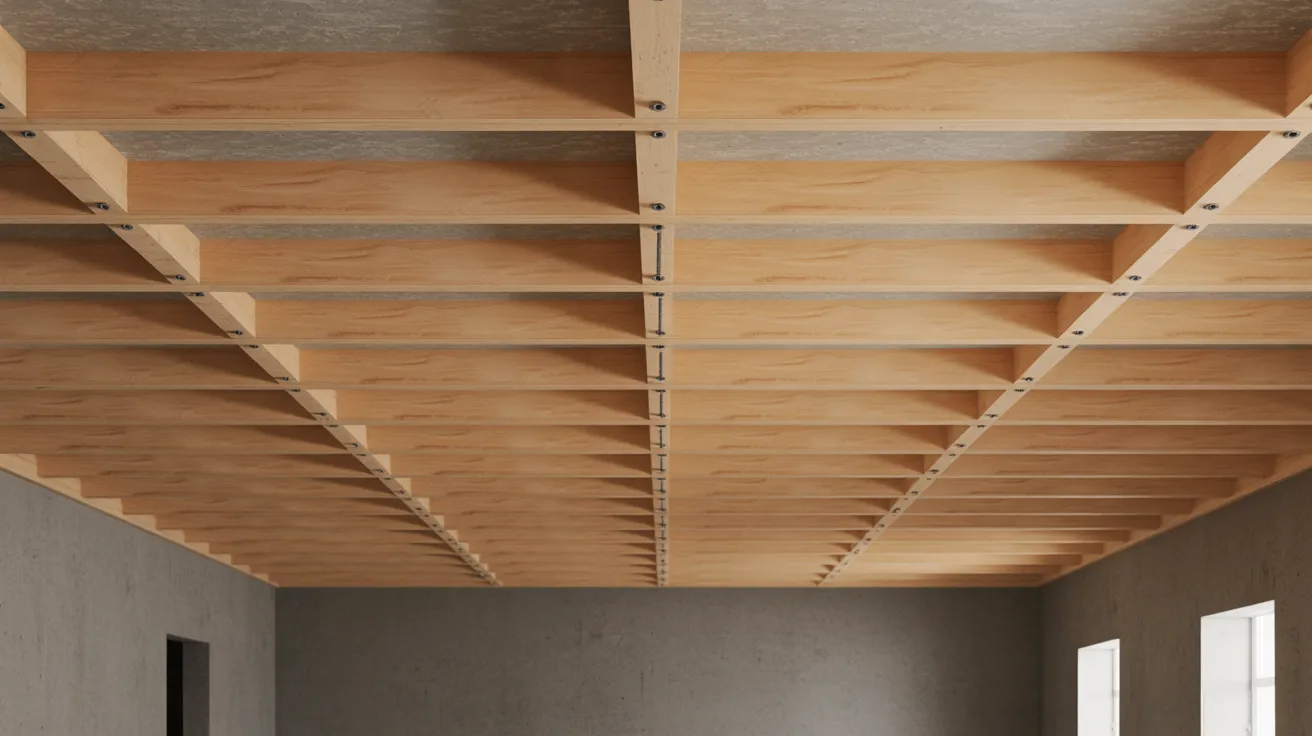 Top plate attached to exposed basement ceiling joists for floating wall framing.
