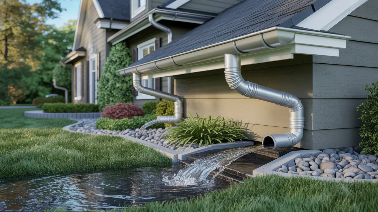 Home exterior with improved drainage and extended downspouts protecting the basement.