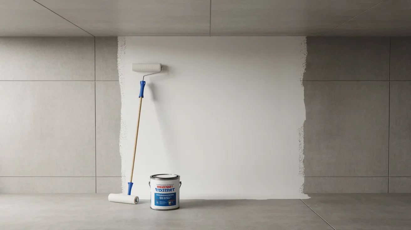 Waterproof coating applied to a basement wall for moisture protection.
